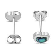 Abalone Shell Heart Silver Stud Earrings, e344